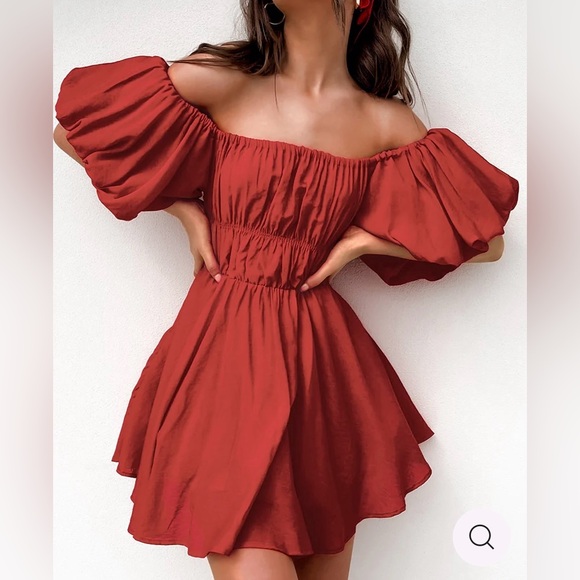 Altar'd State Dresses & Skirts - Altar'd State Rust Red Square Neck Puff Sleeve Mini-Length Dress Size Large